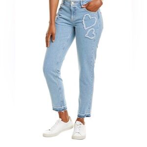 Escada Sport Light Wash Distressed Fringe Heart Released Hem Sexy Boyfriend Jean